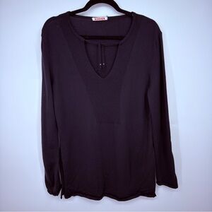 Rodier Paris 100% Wool Black V-Neck Sweater French Designer Size L